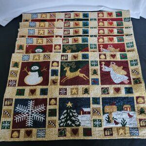 Snowman Tapestry Placemats Winter Christmas Holiday Set of 5 Vintage